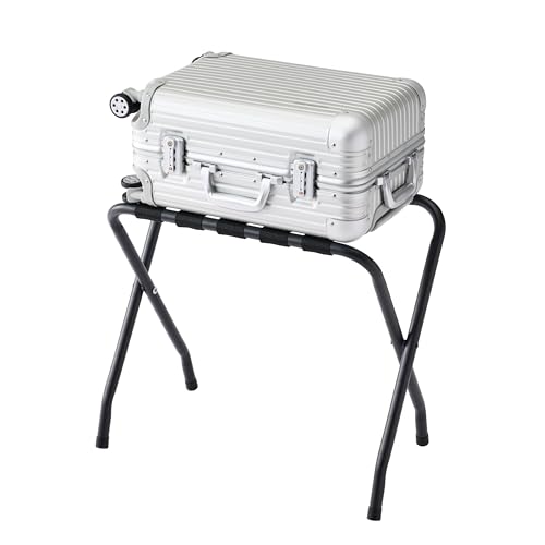 [BLKP] Pearl Metal Folding Luggage Rack with 5 Straps, Carry-on Case, Suitcase Storage, Hotel Use, Matte Black, N-7149