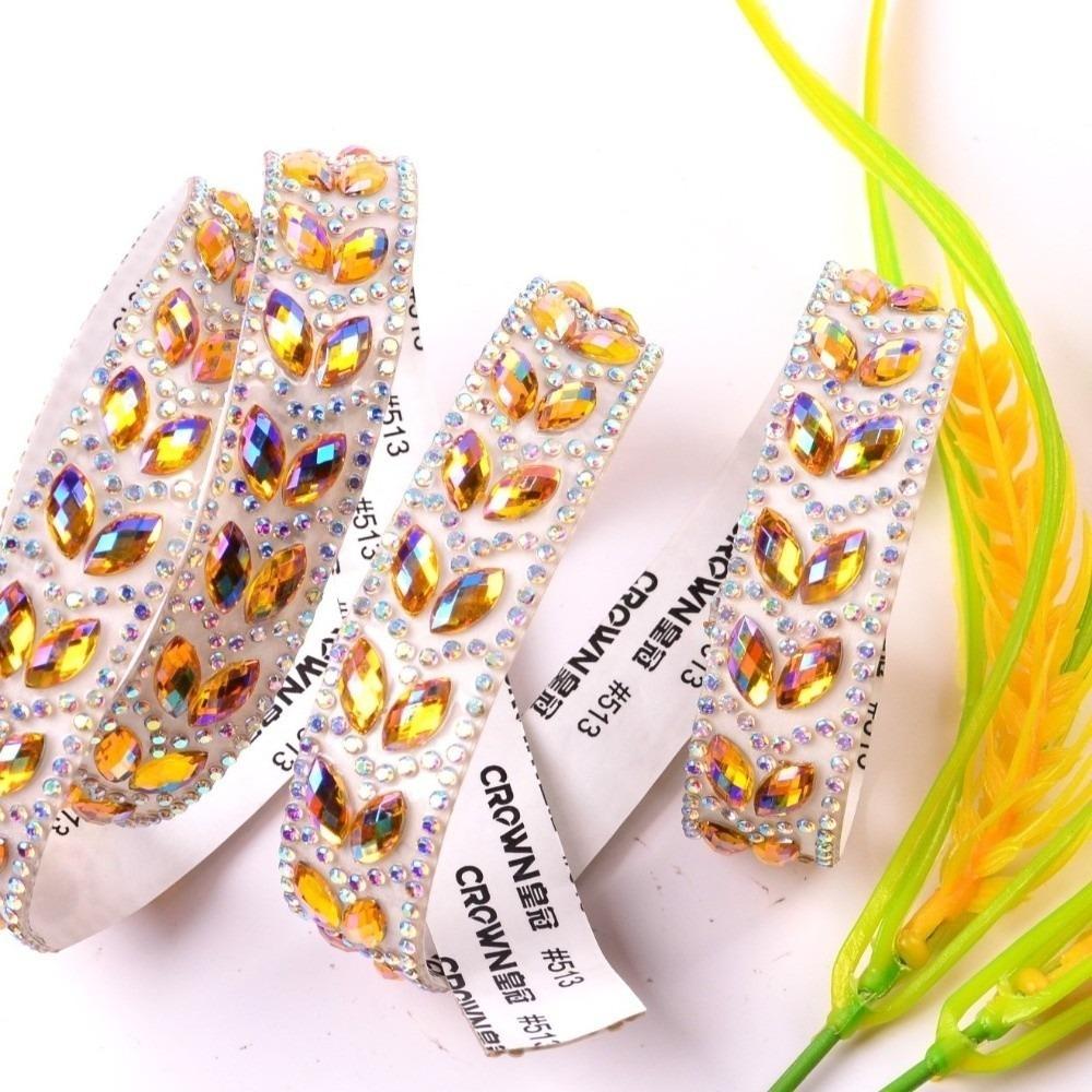 Golden Hot Fix Rhinestone Trim Wheat Ear Design Resin Hot Fix Rhinestone Tape  Cosmetic Decor