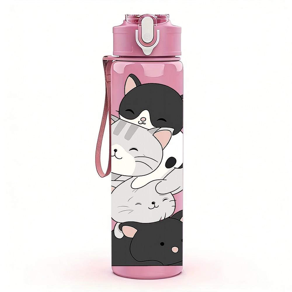 1PC Three Hugging Cats Art 750ml Color Plastic Sports Water Bottle Leakproof Flip Straw Lid Suitable for Sports Office Home Use