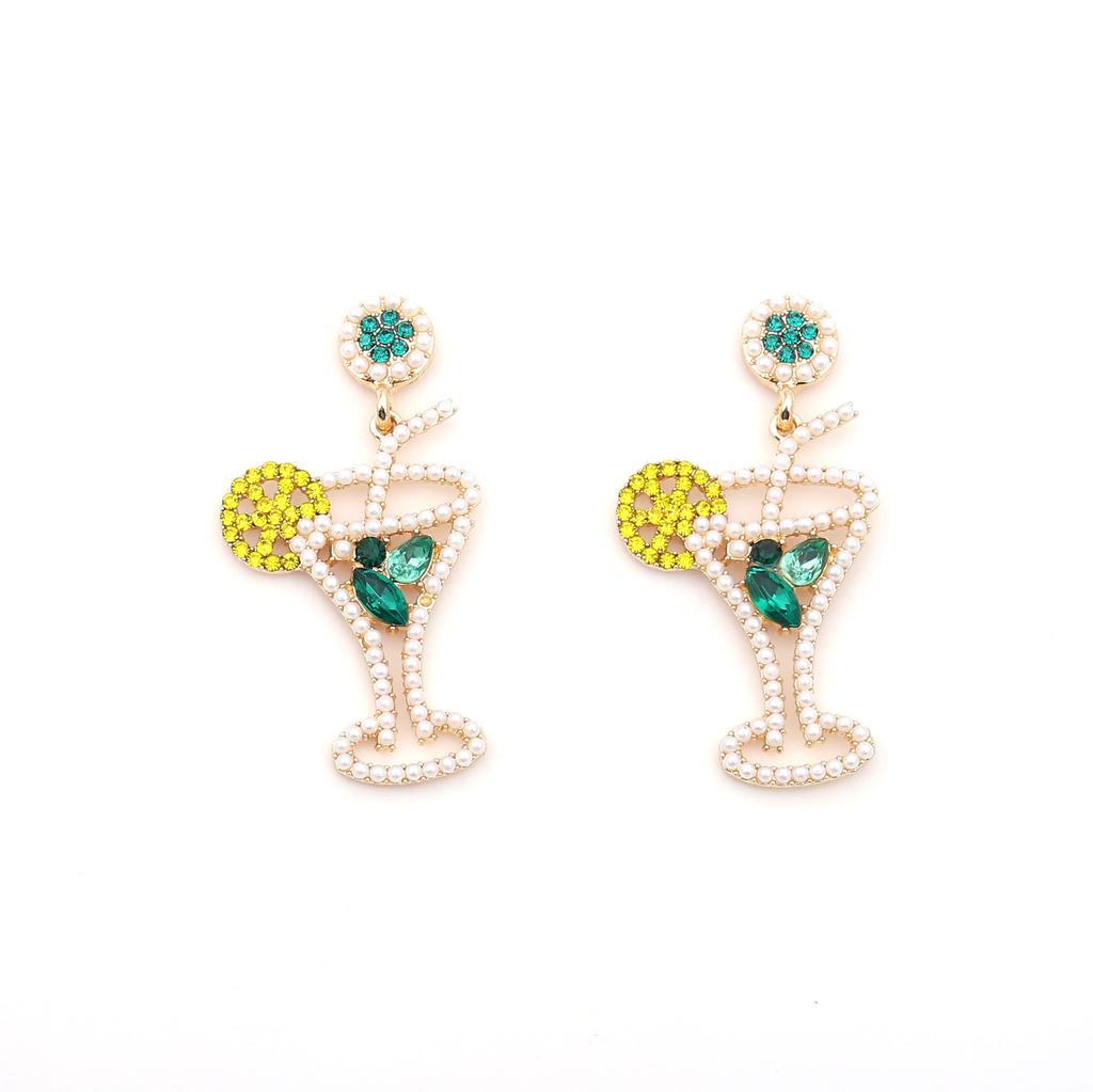 Cross-border New European and American Style Fashion Versatile Cocktail Cup Style Exaggerated Temperament Hollow Diamond Alloy Earrings
