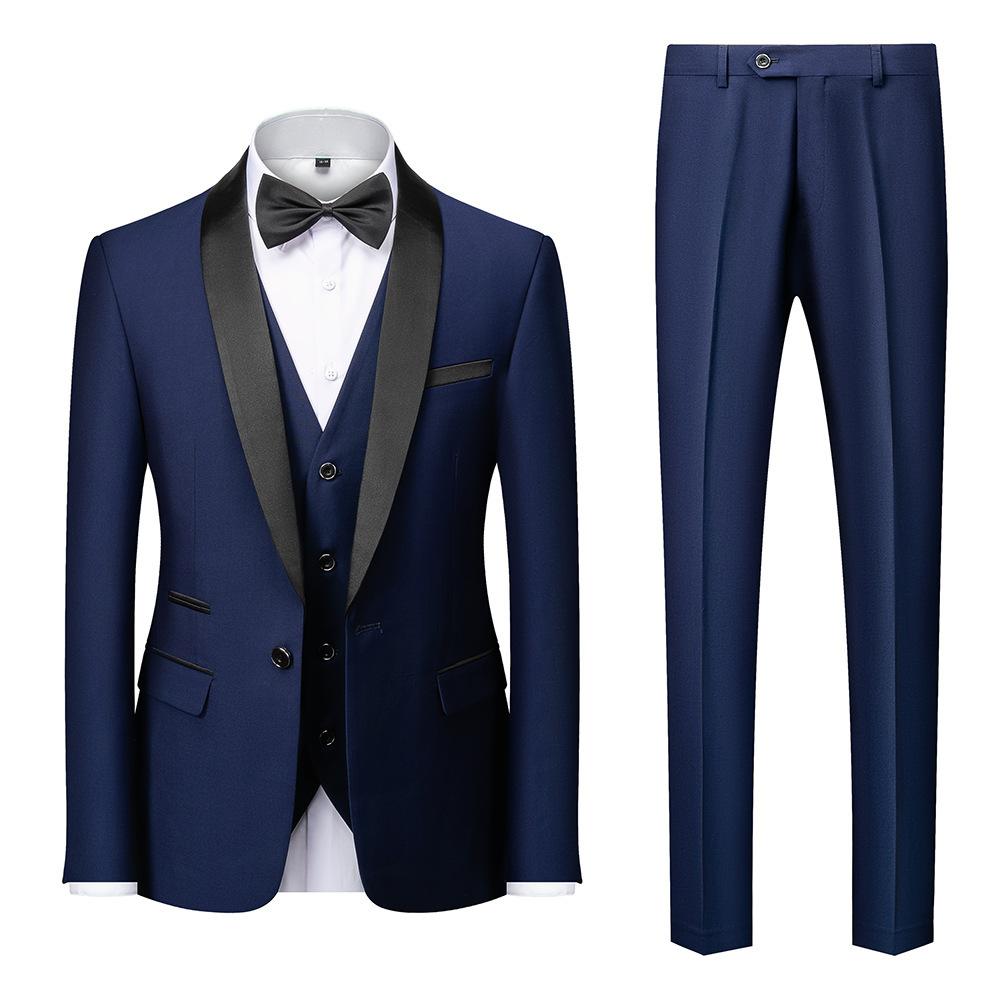 Pánské 3dílné svatební obleky Smoking Slim Fit Lapel Smoking Party Volný čas Formální mužský oblek pro mládence (Blazer+Vesta+kalhoty)