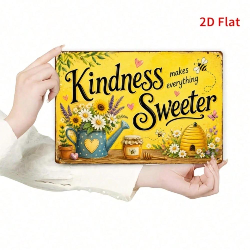 Here Is the Optimized title:nnFarmhouse Bee & Sunflower Tin Sign, Kindness Quote Wall Decor for Kitchen