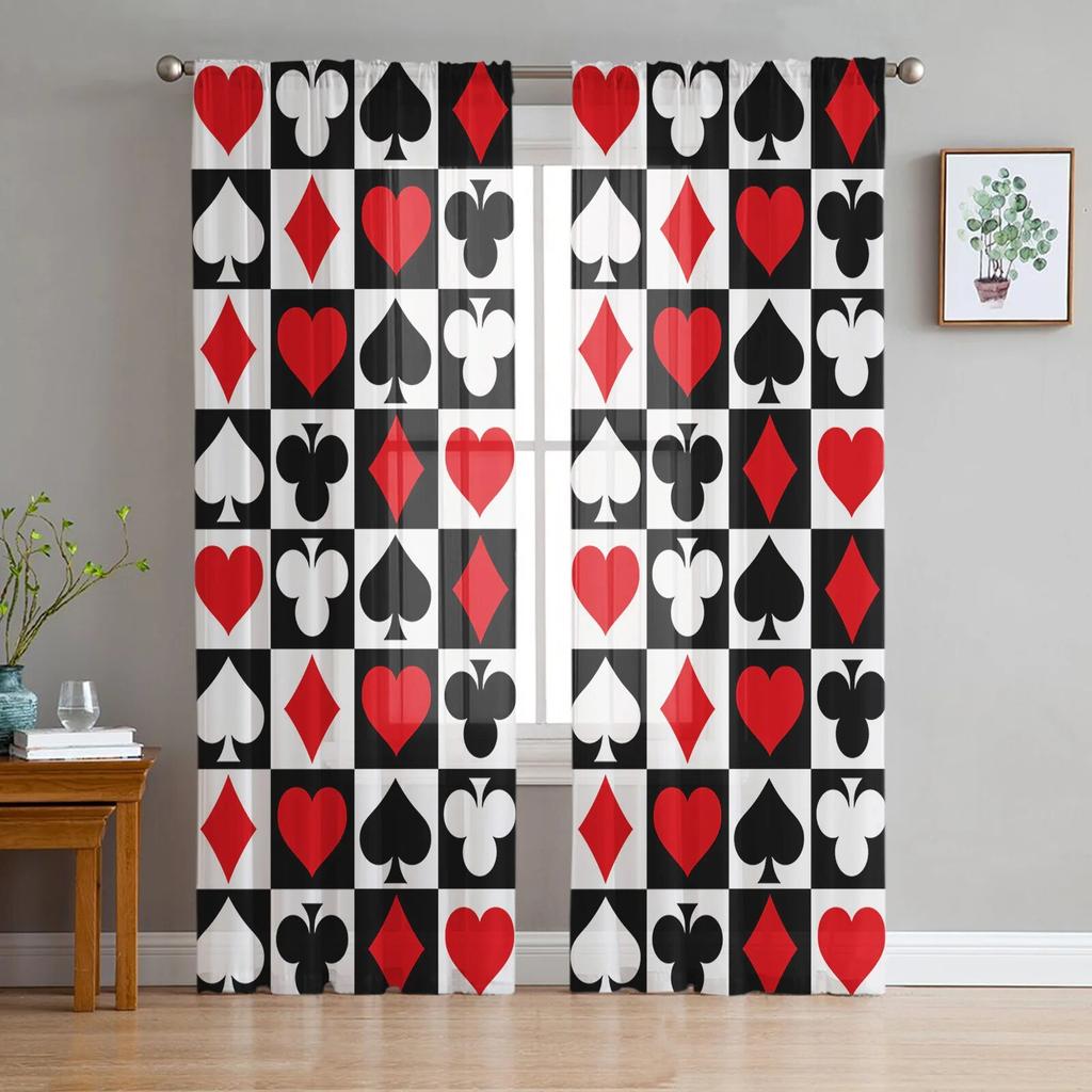 Black Poker Flowers Tulle Curtains Elegant Sheer Drapes for Bedroom Living Room Kitchen Decor