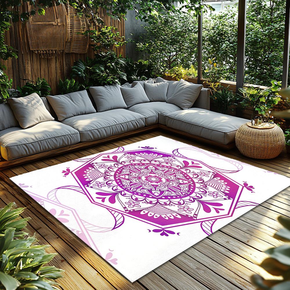 Boho Persian Area Rug Mandala Pattern Mat Washable Floor Carpet Non Slip Home Decor Purple Aesthetic Room Rug Modern Accent Deco