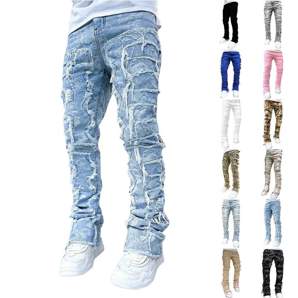 Men's Casual Mid-Rise Washed Trousers Retro Straight Slim Fashion Jeans