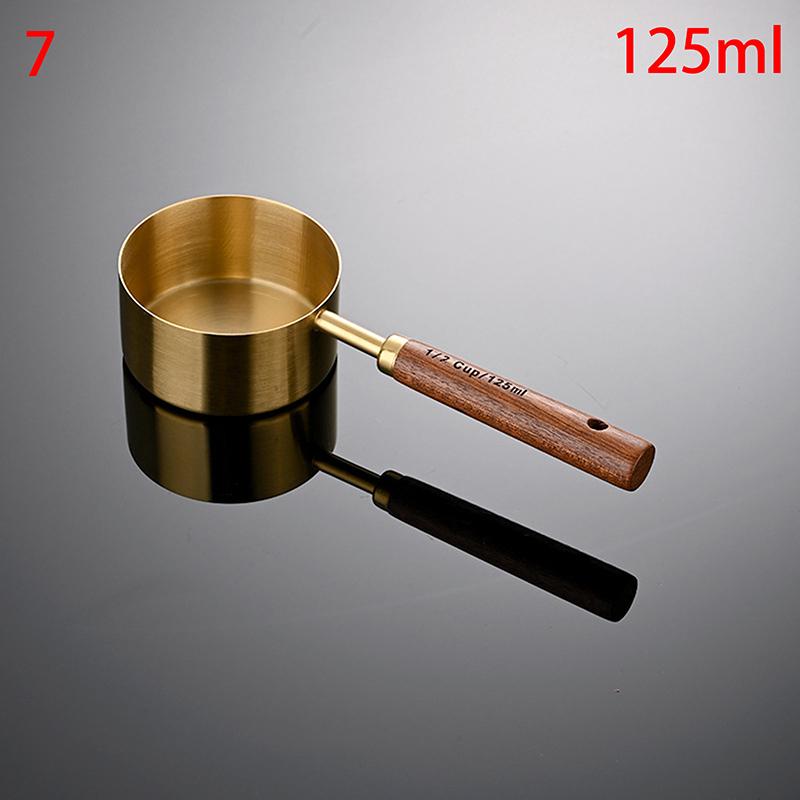 Złoty uchwyt z drewna, stal nierdzewna, miarki, łyżki, narzędzia do pieczenia, zestaw łyżek miarowych do kawy, akcesoria do wag barmańskich