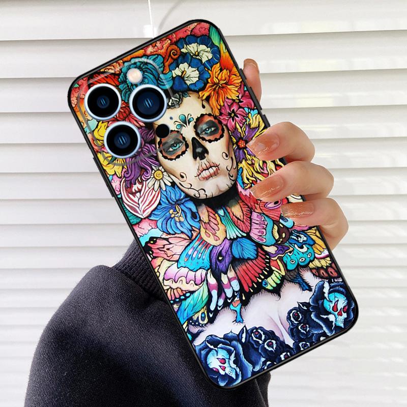 Catrina Beautiful Rose Girl Skull Phone Case For iPhone 17 16 15 14 11 12 13 Pro Max Mini 15 16 Plus 16e 17Air Cover Fundas