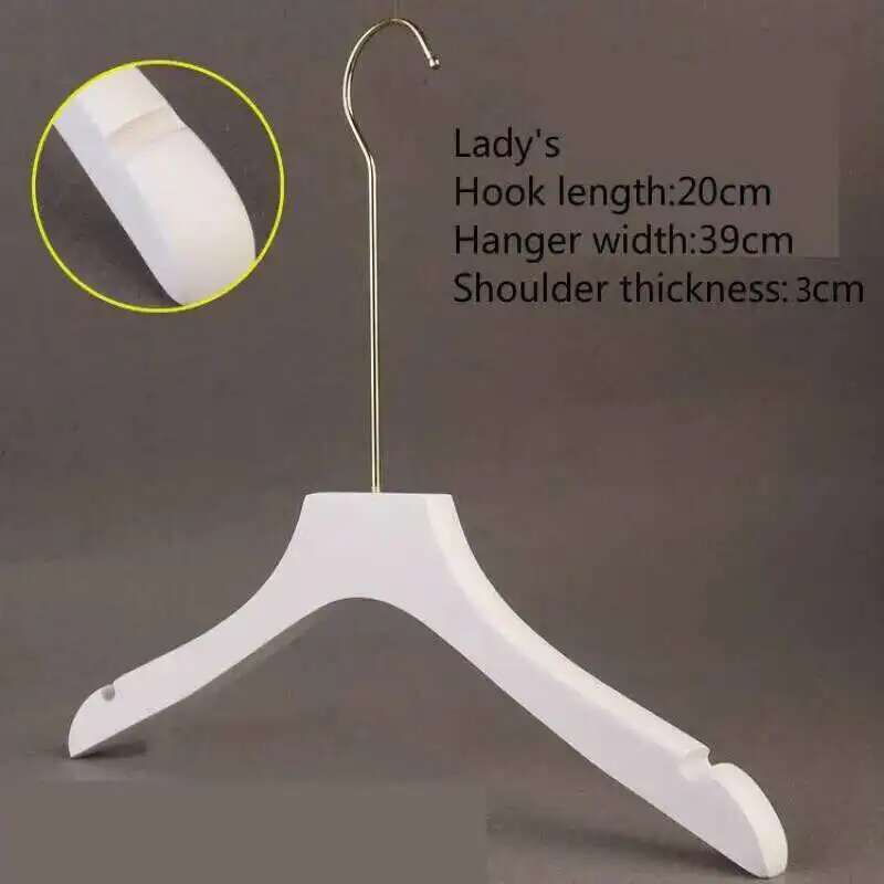 5PCS White Lady Garment Hangers White Wooden Store Chothing Display Hanger Golden Hook Korean Version Custom Logo Engraved