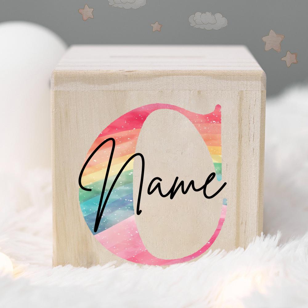 Personalized Money Box Kids Money Boxes Rainbow Letter with Name Coin Collection Box Wooded Coin Bank Child Birthday Shower Gift