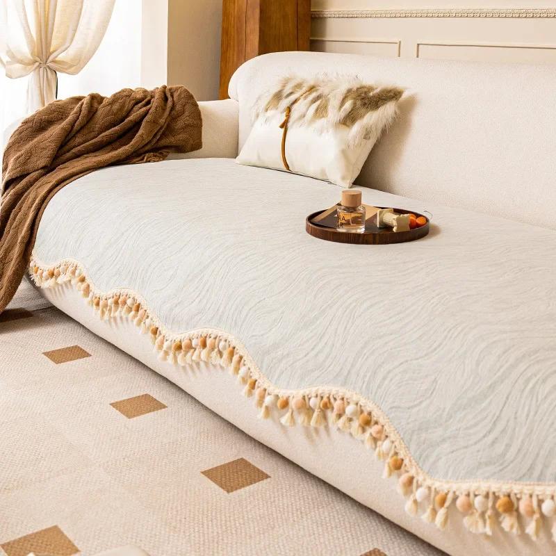 

Chenille French Cream Irregular Sofa Cushion Four Season Universal Solid Color Irregular Anti Slip One-piece Cover Cloth Towel 70x70cm 1pcs світло-зелений колір