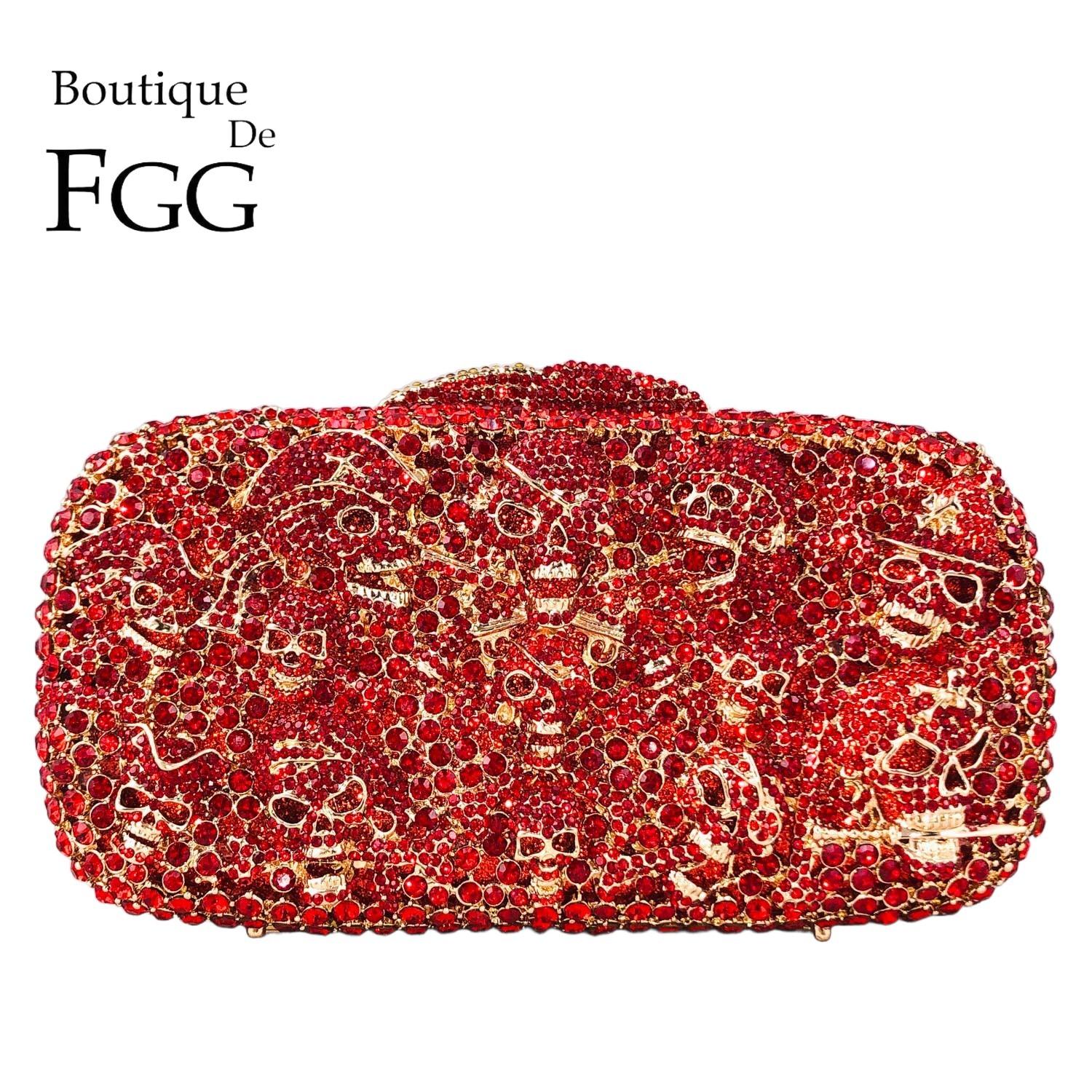 

Boutique De FGG Skull Pirate Women Crystal Clutch Purse Halloween Evening Bags Party Rhinestone Minaudiere Handbags Purses Mini
