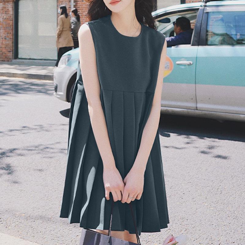 ZANZEA Damska letnia sukienka bez rękawów z okrągłym dekoltem, gładka, luźna