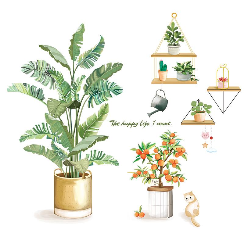 Wall stickers, green plants porch decoration stickers living room bedroom sofa background wall layout rental house renovation