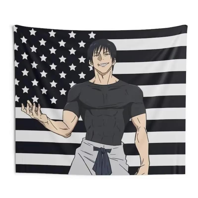 Jmg Household Supplies Unisex Japanese Anime Tapestry, Sato Gojo Toji American Flag Wall Hanging Bedroom Living Room Dormitory Decoration