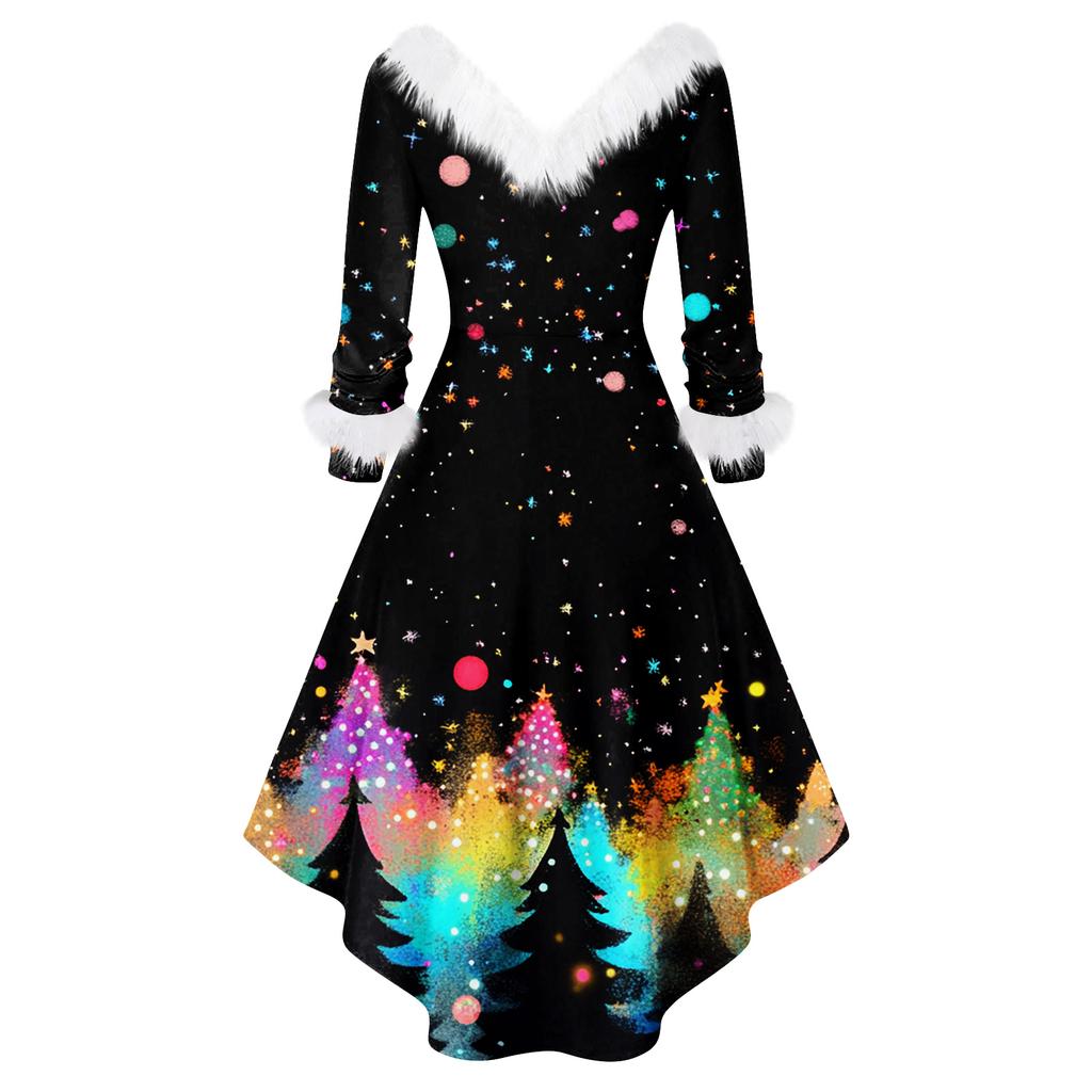 Vestido de Fiesta de Navidad para Mujer, Moderno, Casual, Ajustado, con Estampado Navideño y Manga Larga
