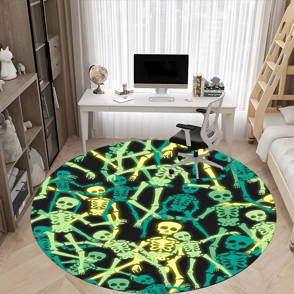 1pc SkeleFun HalloweenParty Office Round Area Rug, Indoor Mat Suitable ForOffice, Under Office Chairs Bedroom Living Room Home Decor, Room Decot139