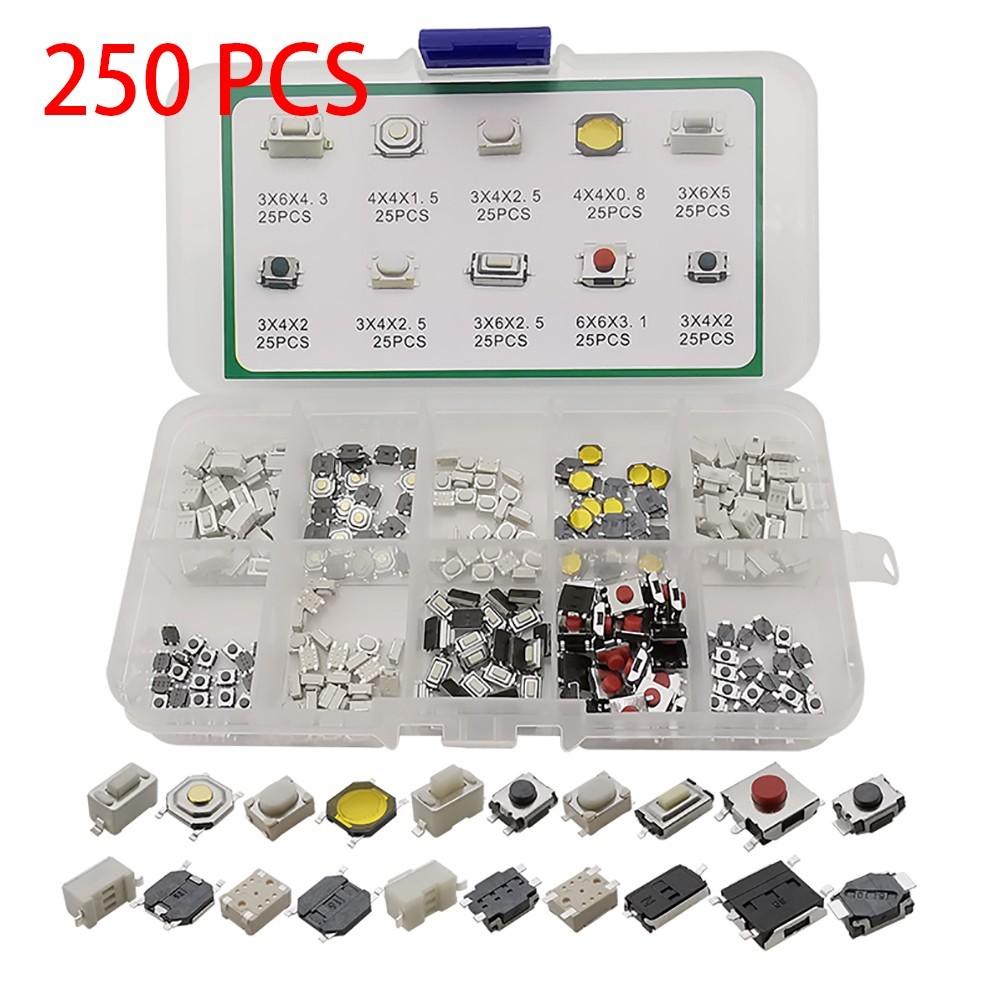 

250PCS Тактильний кнопковий перемикач Миттєвий такт для SMD 10Value Kit 250pcs