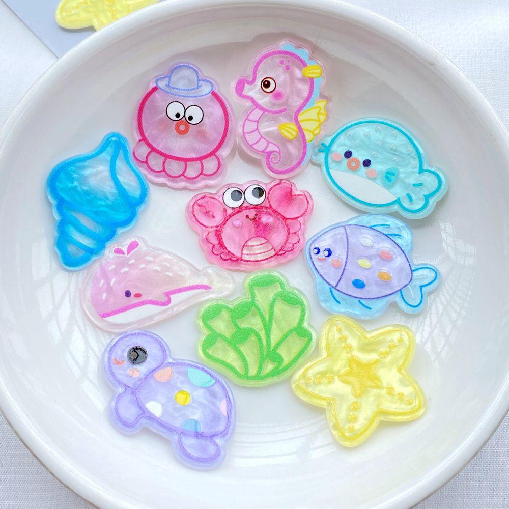 10Pcs New Cartoon Acrylic Crabs, Seahorses, Starfish Series Flat Back Cabochons Scrapbooking DIY Jewelry Craft Decoration