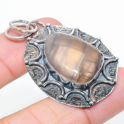 Natural Fluorite Gemstone Handmade 925 Sterling Silver Pendant 2.01" T8j97