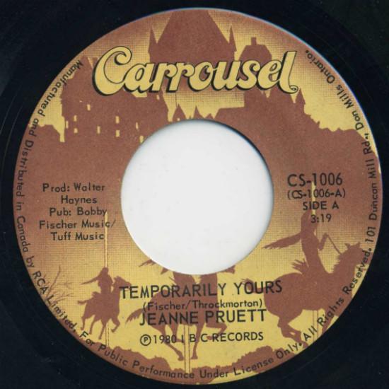 7-дюймовая пластинка JEANNE PRUETT Temporarily Yours CS1006 Les Industries 1980 Канада CountryFolk Б/у