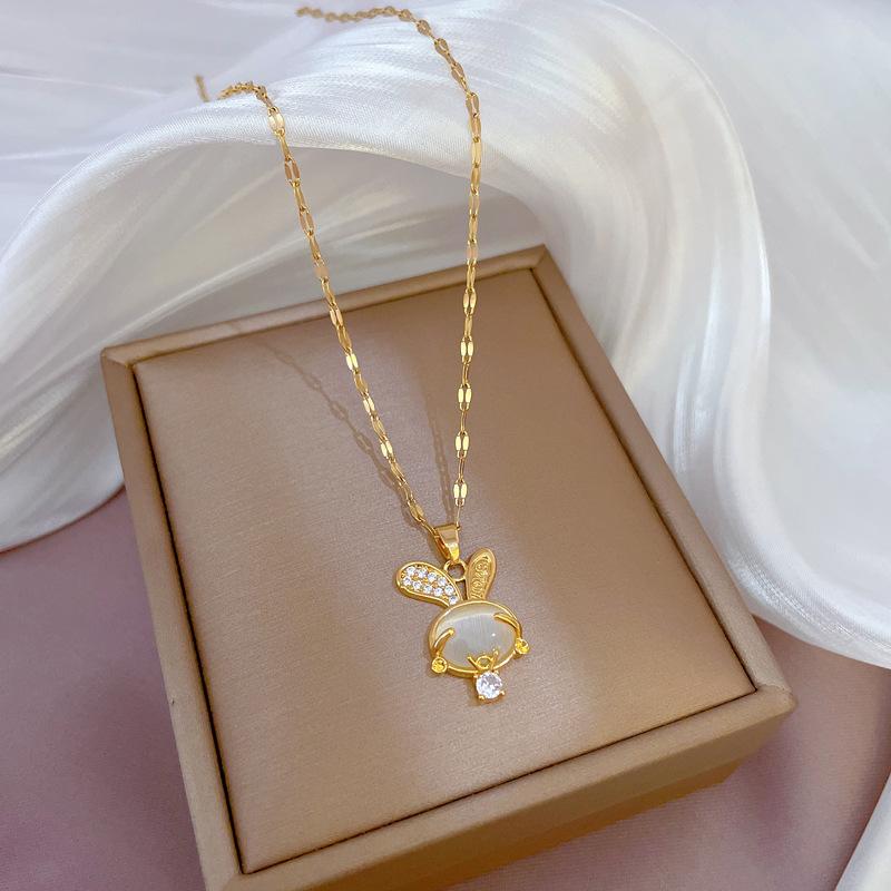 Light Luxury Full Diamond Micro-Inlaid Zir*****Pal Rabbit Necklace Copper Electroplated Real Gold Pendant