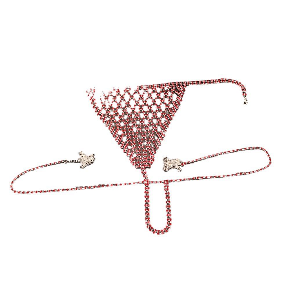 Fashion Luxury Red Crystal Sexy Body Chain Set Sexy Bikini Bra Short Skirt Body Jewelry Women