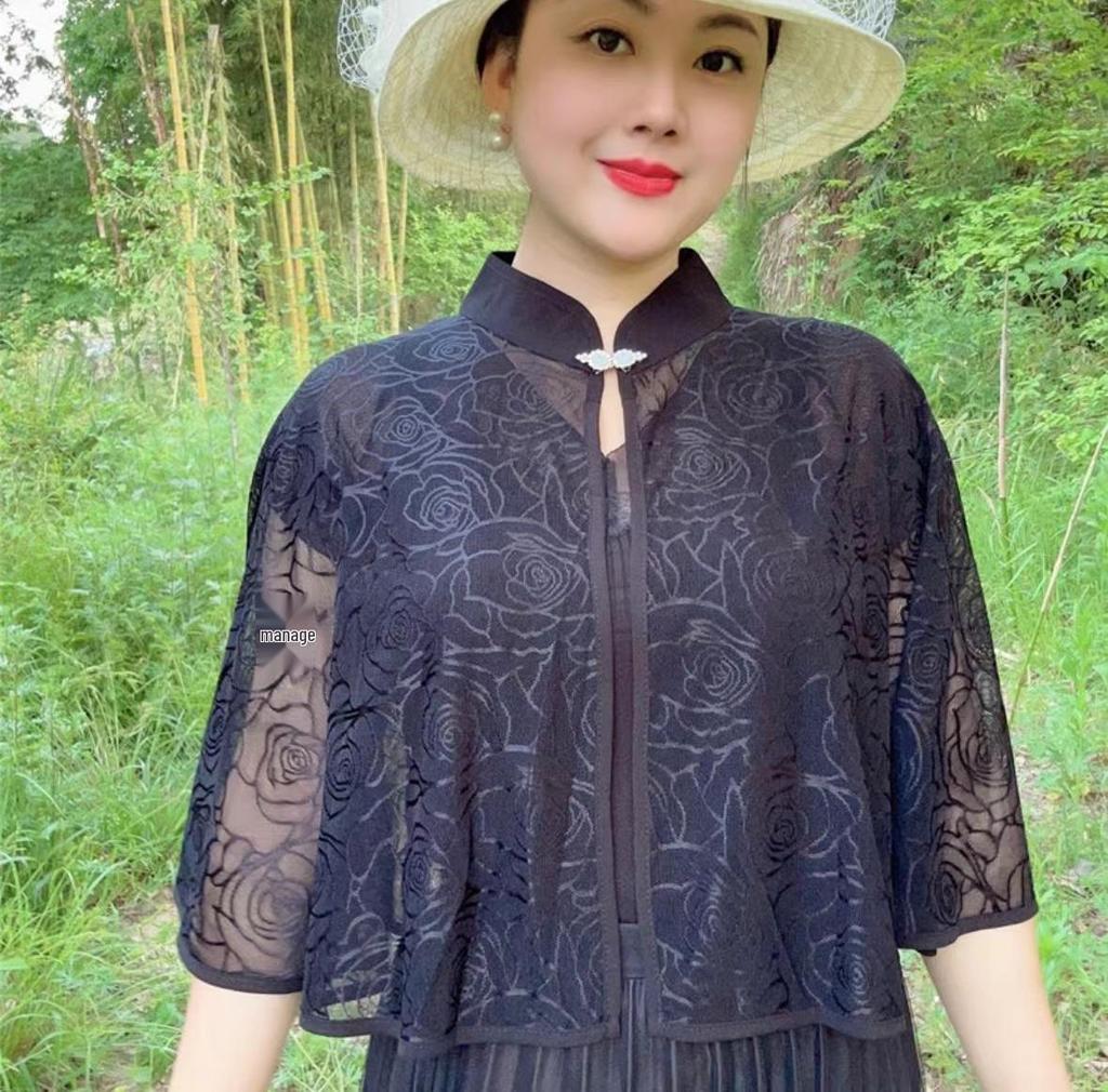 Sommerlicher Hohl-Qipao-Schal: Vielseitige Damen-Oberbekleidung & Camisole-Kleid mit Sonnenschutz und Stehkragen-Umhang