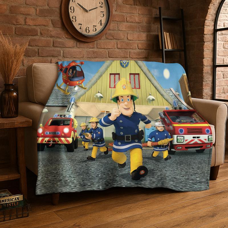 Cartoon Fireman Sam Soft Flannel Throw Blanket,Warm Cozy Blanket for Bed,Couch,Sofa,Bedroom,Living Room,Travel,Camping Picnic 75x90cm