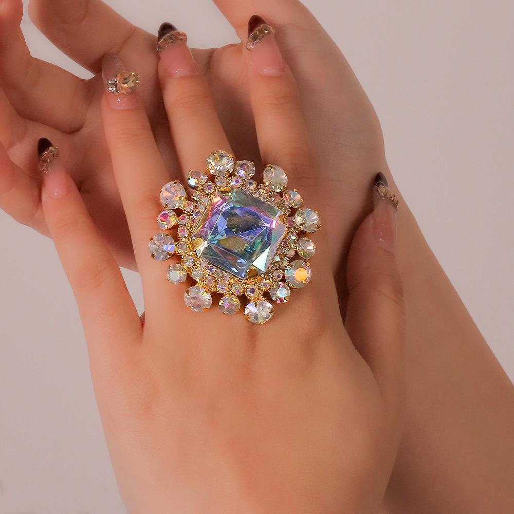 New Premium Statement Ring - Square Colorful Open-end Adjustable Ring