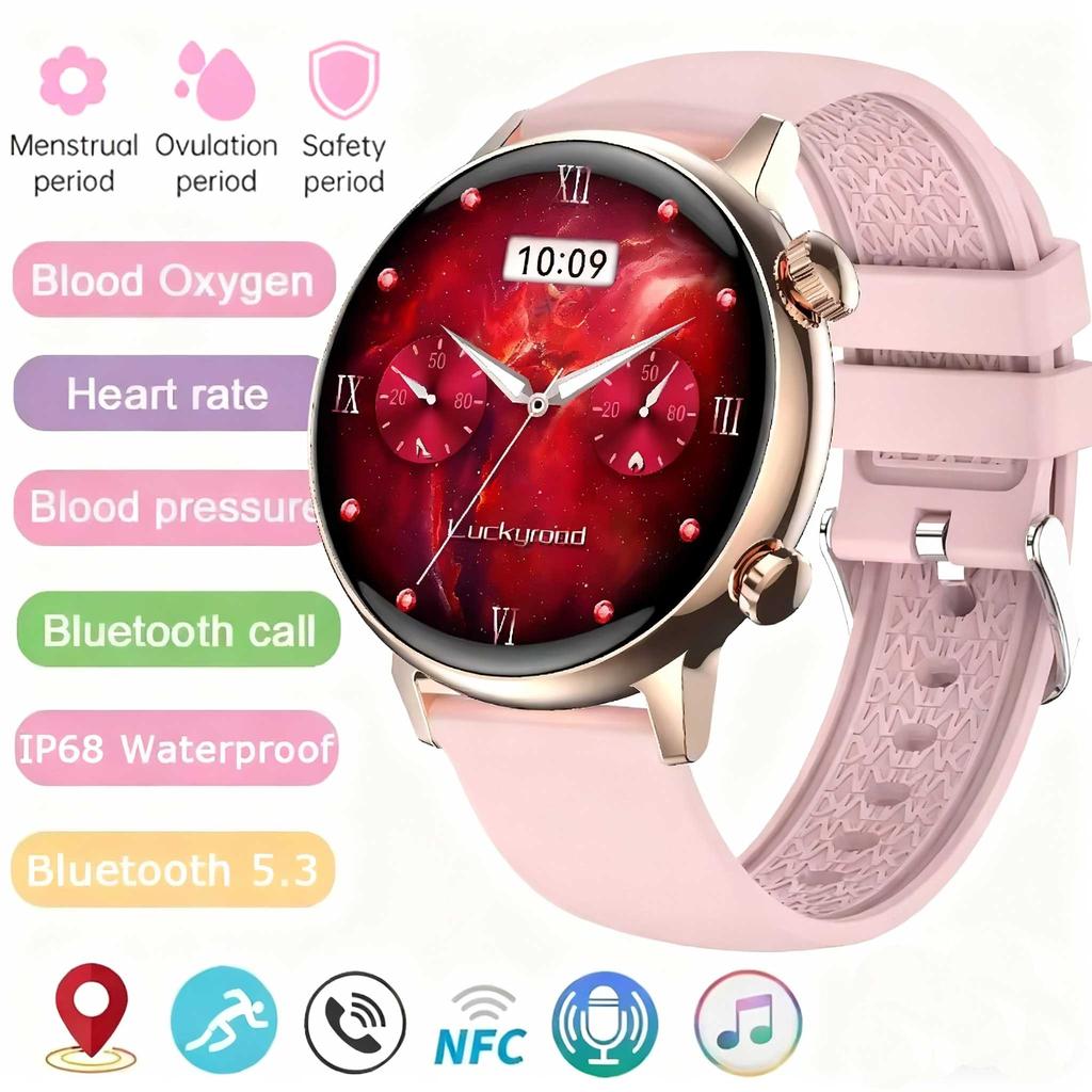 Smart Talk Watch Damen AMOLED Display NFC Steuerung Mass Dail Bluetooth Anruf Smartwatch Herzfrequenz Blutdruck Frauengesundheit