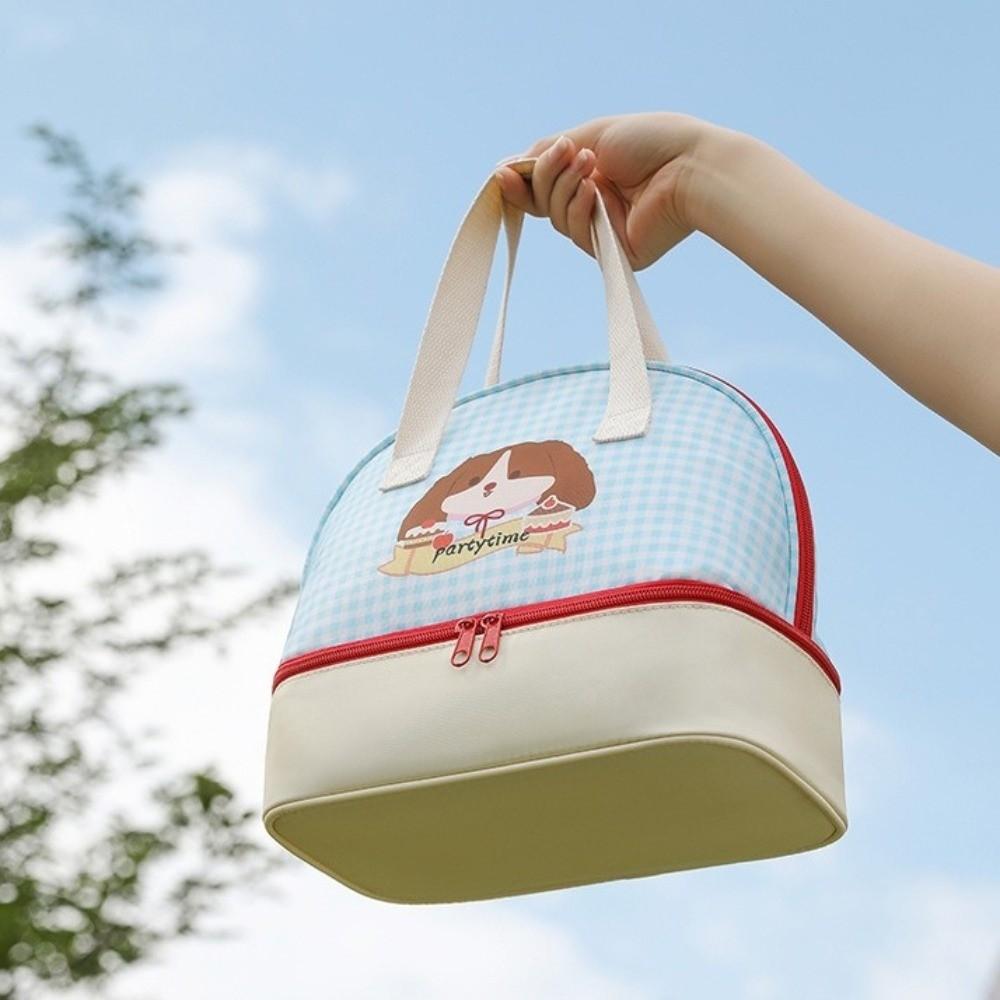 Double-layer Picnic   Bag Fresh-Keepin Insulated Tote Bag  for School Picnic Office