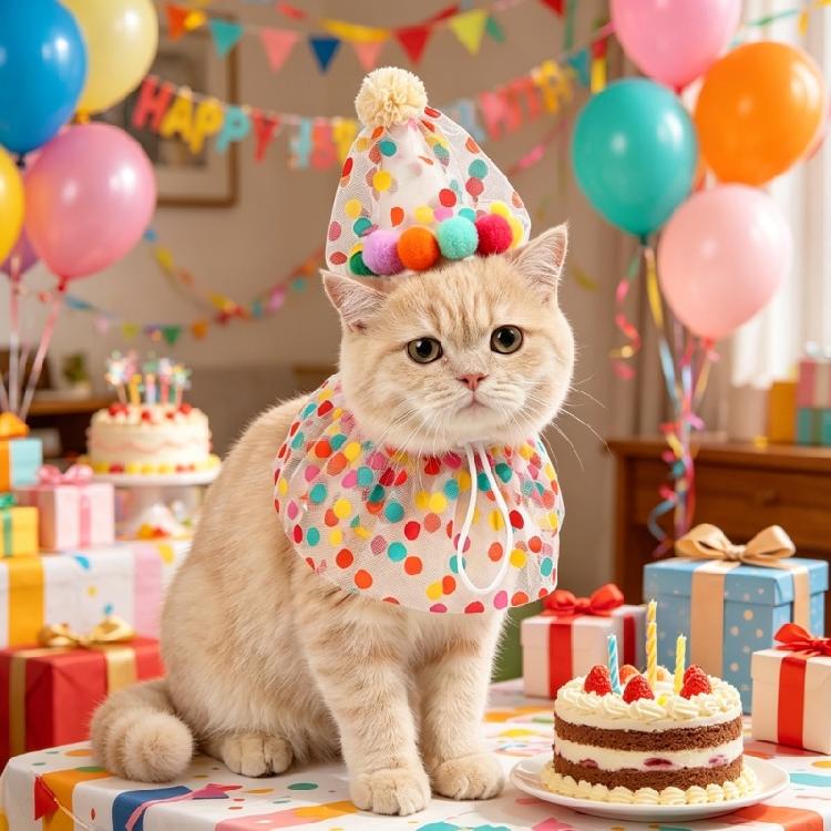 Pet Cone Hat for Puppy Birthday Dog Dotted Birthday Costume for Fashion Pet Wear Neckerchief Outfit