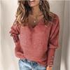 Women's Spring and Autumn Loose Button Solid Color V-neck Knitted Top