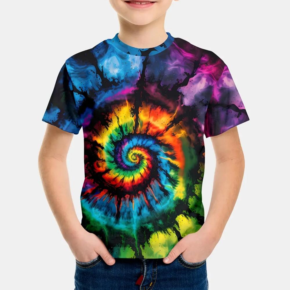 

Boys T-shirt tie dye pattern T-shirt short sleeved T-shirt children s T-shirt primary school girls clothing casual top girls T-shirt 150