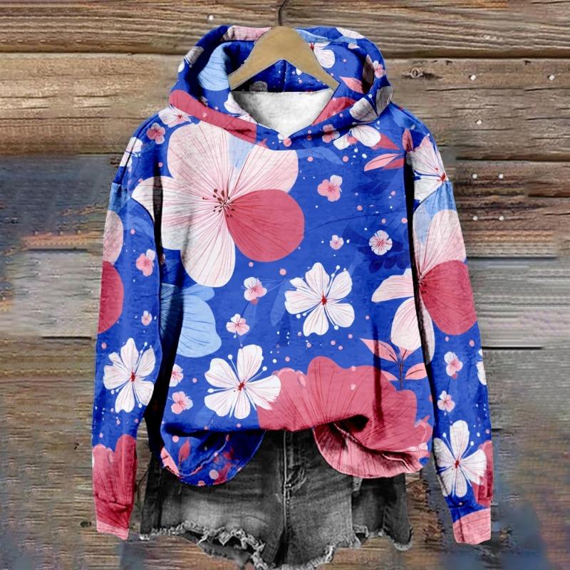 Women's Floral Hoodie Hipster Winter Pullover Harajuku Loose-Fit Casual Sweatshirt Cozy Fleece-Lined Jacket Casual Streetwear
