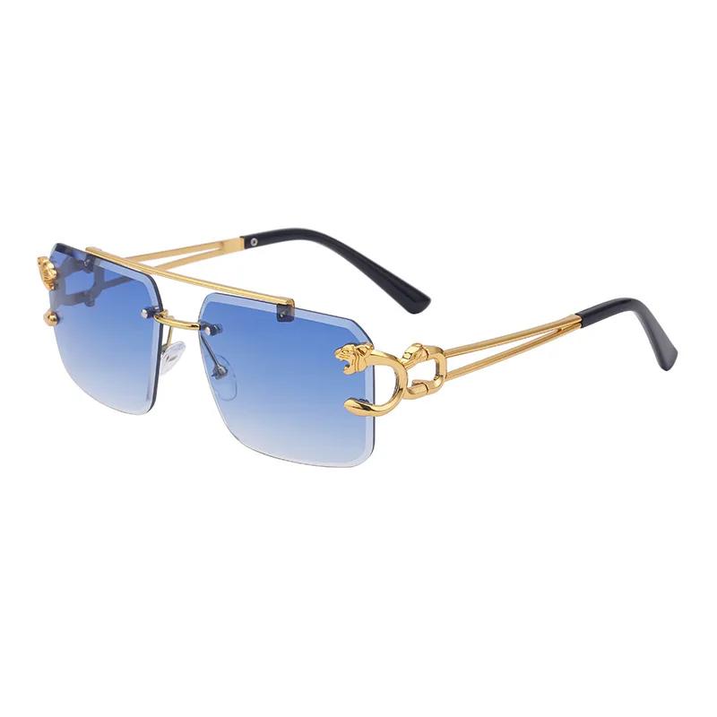 New Fashion Male Leopard Rimless Sunglasses Double Bridges Gradient Ocean Film Shades Uv400 Popular Female Sun Glasses