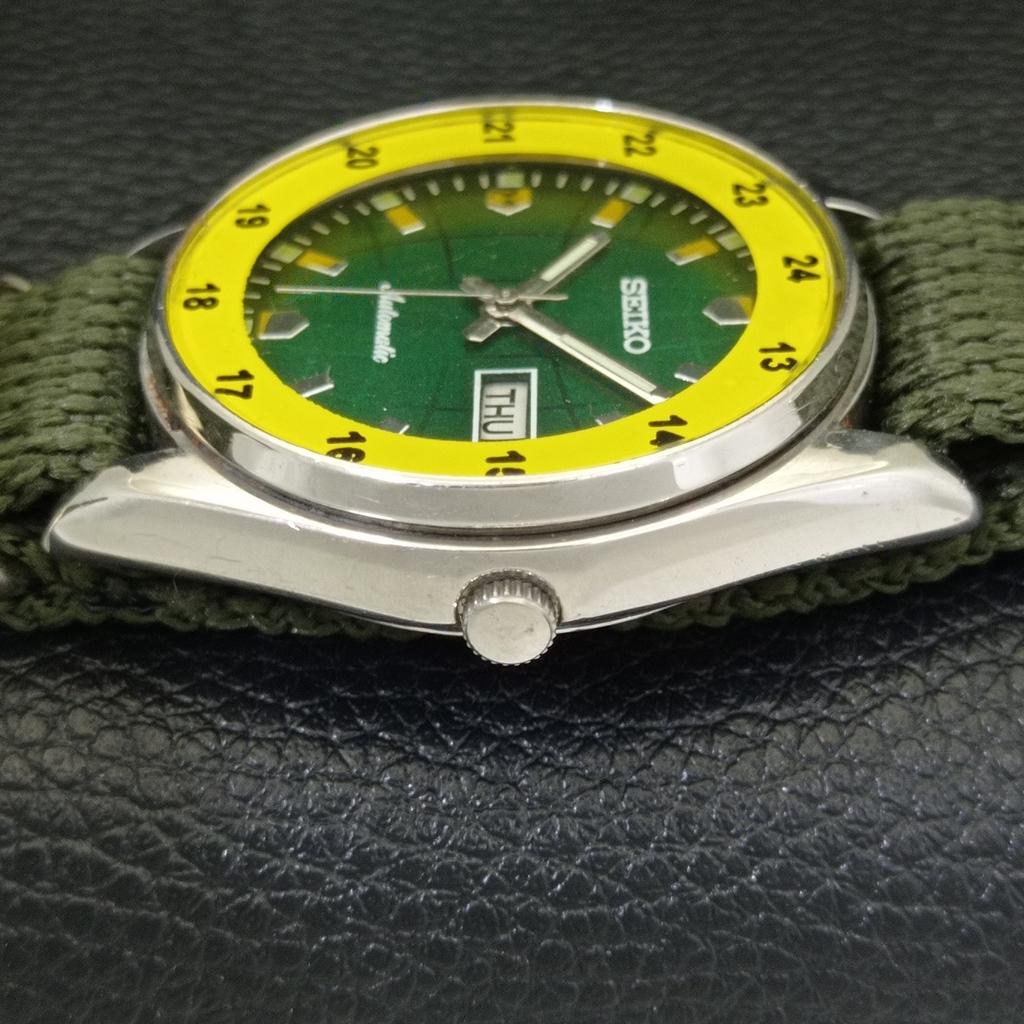 JAPAN 6349A VINTAGE SEIKO AUTOMATIC MENS GREEN COLOR DIAL WATCH a701315-5 R206a-a701315