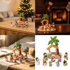 Festival Christmas Cartoon Resin Nativity Scene Miniature Figurines with Manger Set for Religious Holiday Collectible Ornaments Gift