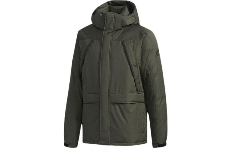 

Adidas Zip Closure Solid Color Hooded Down Jacket Men s Green EH4003 S