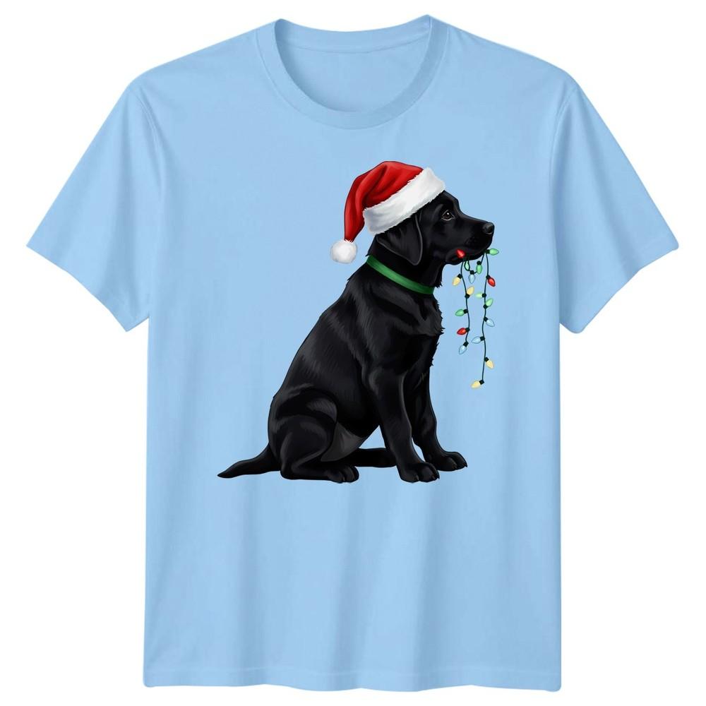 Black Labrador Dog Christmas Holidays Unisexs Unisexs Graphic Tee Santa Hat Lights S