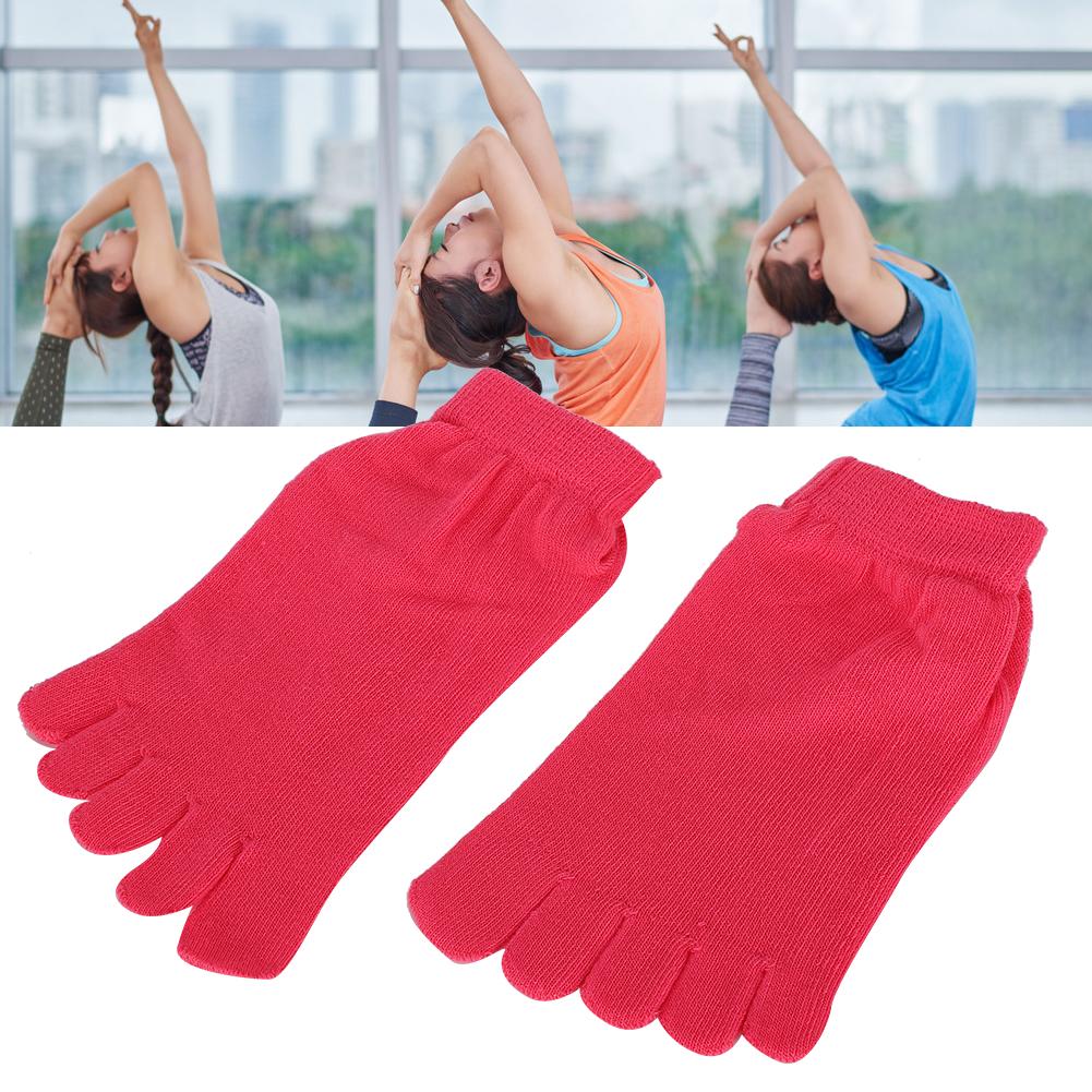 Soft Cotton Yoga Toe Socks Non Slip Breathable Pilates Socks Daily Foot Care Accessory(Rose Red )