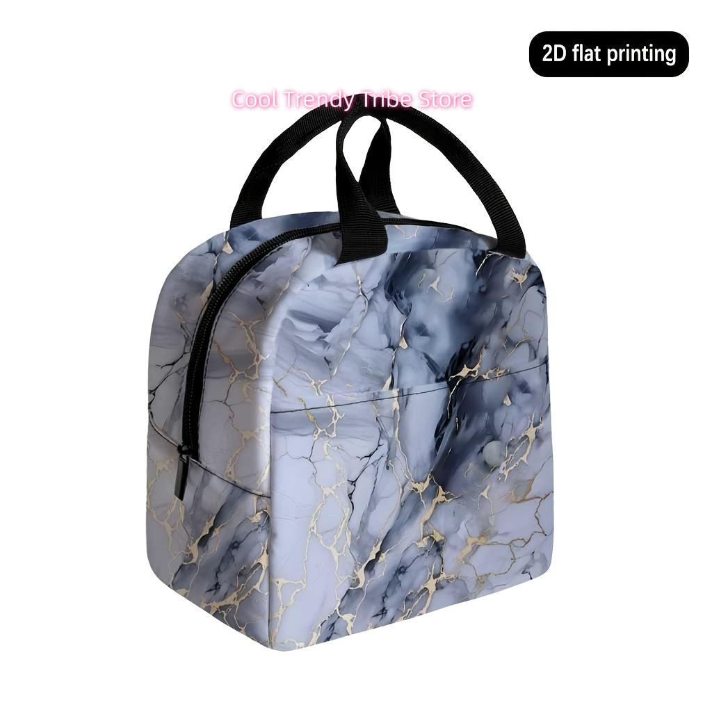 Marble-pattern Printed Tote Lunch Bag, Women's Insulated Bag, Clutch, Outdoor Picnic Storage Bag, Non-food Contact