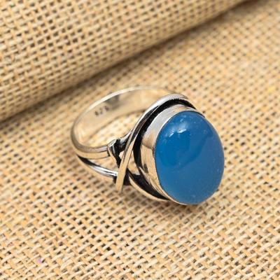 Gorgeous Blue Chalcedony Gemstone Handmade 925 Sterling Silver Jewelry Lovely Ring For Wedding Gift