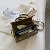 New solid color simple retro texture exquisite portable embroidery thread niche versatile single shoulder crossbody small square bag