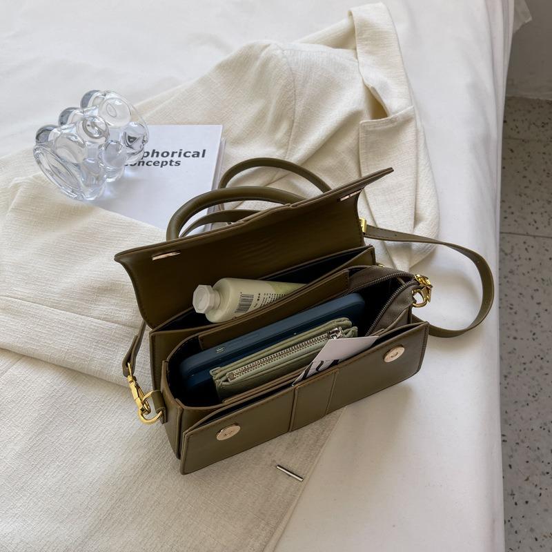 New solid color simple retro texture exquisite portable embroidery thread niche versatile single shoulder crossbody small square bag