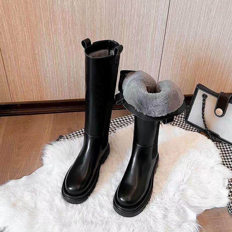 2025 Women's Over-the-Knee Leather and Fur Snow Boots, Plus Size, Fleece-Lined, Extra Wide, High-Leg