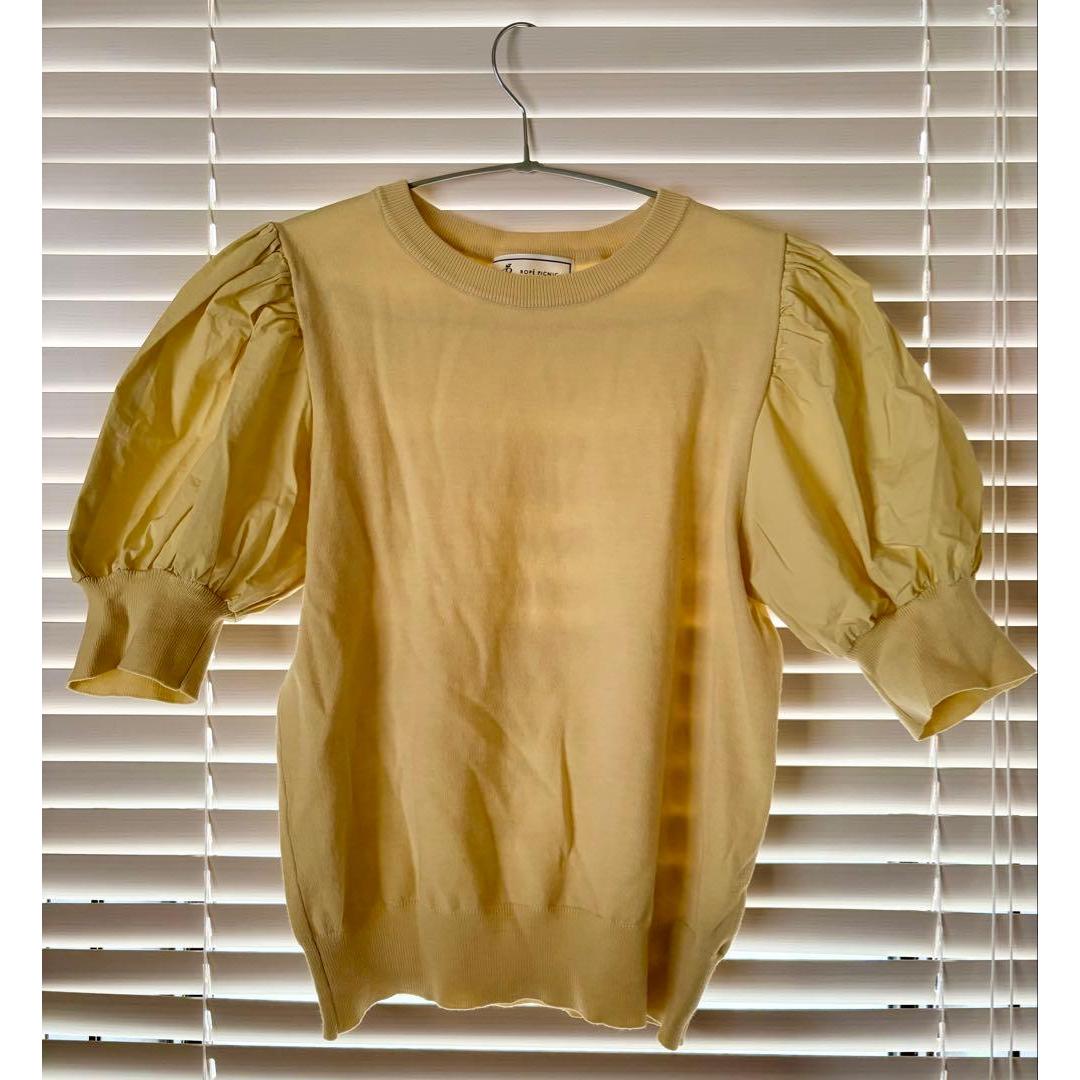 ROPE PICNIC ROPE PICNIC Puff Sleeve Short Sleeve Knit Yellow
