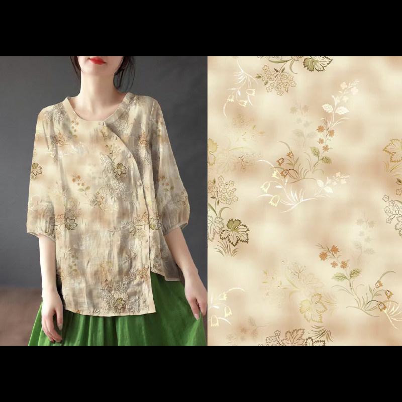 Chinese Style Floral Tencel Linen Fabric Lightweight Printed Cloth for Hanfu Cheongsam Dress Anti Mosquito Pants Garment Mater