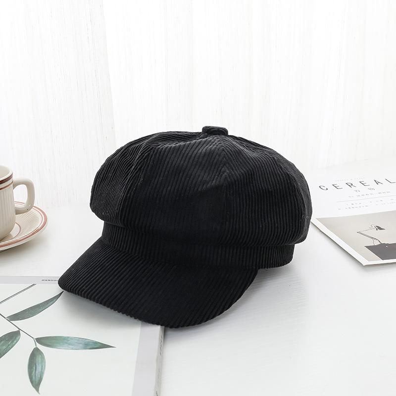 Chapéus de veludo cotelê para mulheres chapéu octogonal coreano vintage boina de lazer literária boné elegante simples chapéu de pintor quente moda