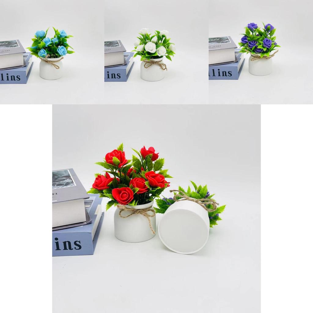 Foam Rose Artificial Potted Plant With Butterfly Accent For Indoor Decoration And Photography Use